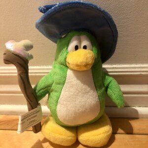2009 Vtg Disney Club Penguin Blizzard Wizard Plush 9-in Green Wizard Hat Staff